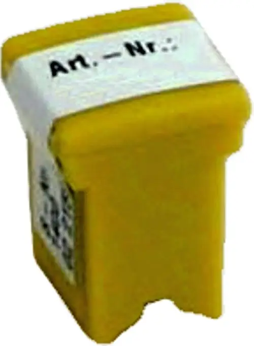 Gelber Parameterstecker mit einer weißen Beschriftung, genutzt für eine HE-Pumpe, insbesondere für Wolf Produkte, wie z. B. CGB-50.